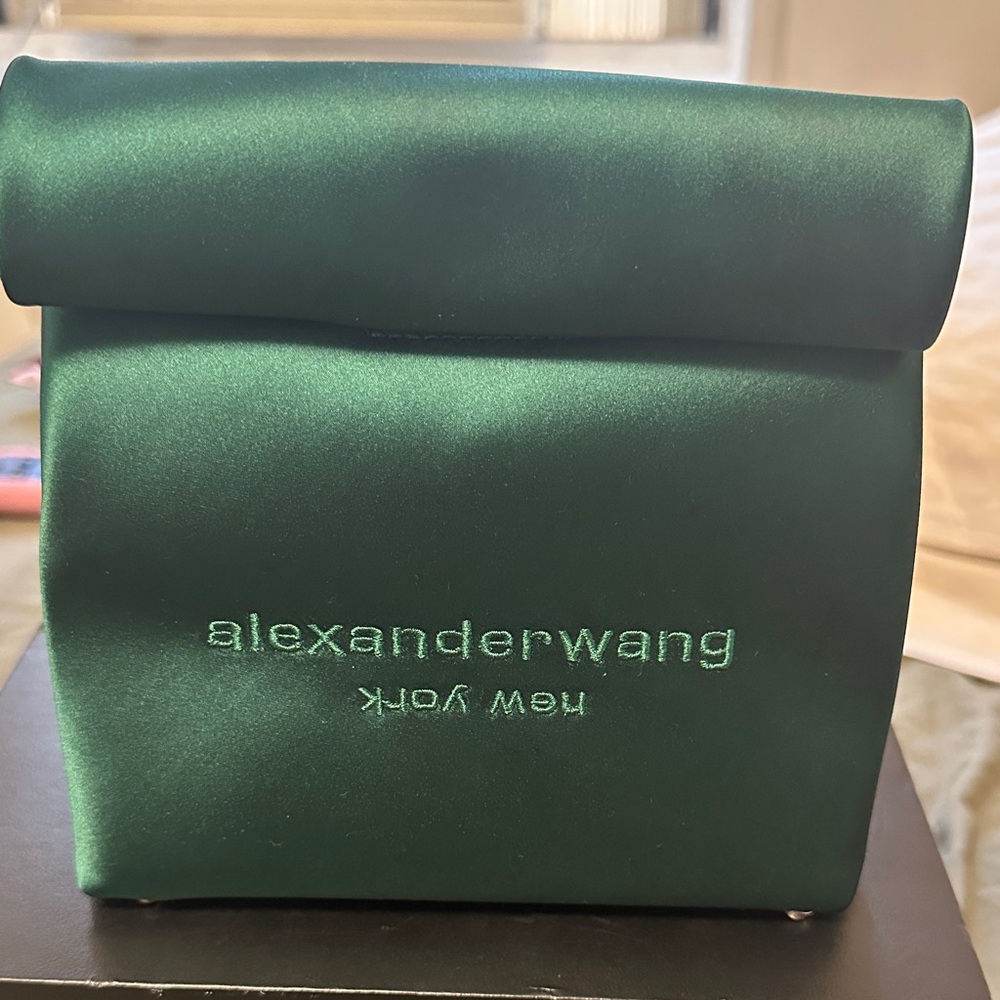 Alexander Wang Emerald Satin Lunch Bag Clutch